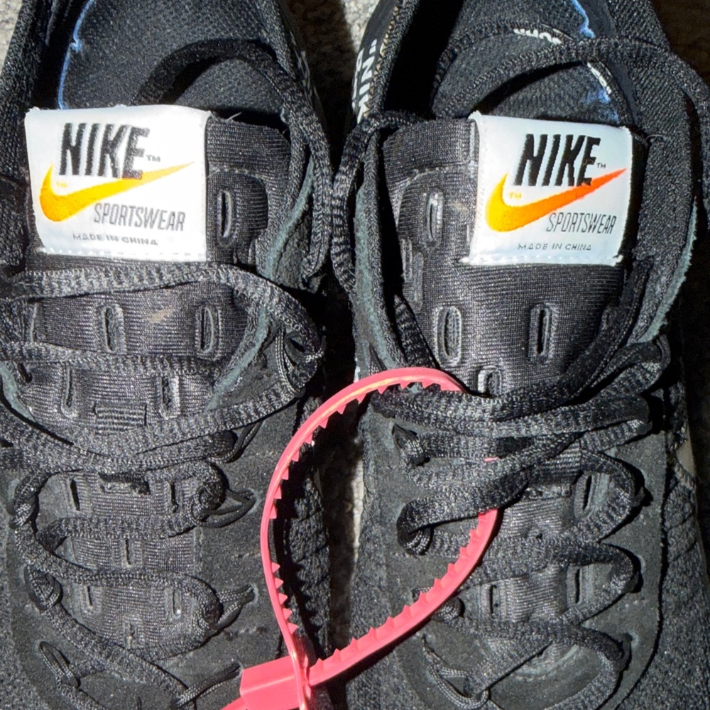 Nike (Off White Zip Tie) Black Sneakers with Orange Logo and Pink Tag - Picture 3 of 12